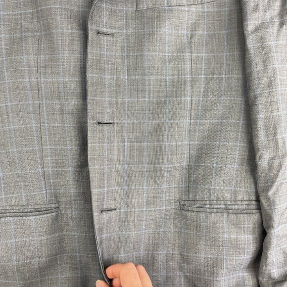 Arnold Brant Reda Super 120's Light Grey Blue Windowpane Blazer Jacket Read* - Picture 8 of 16